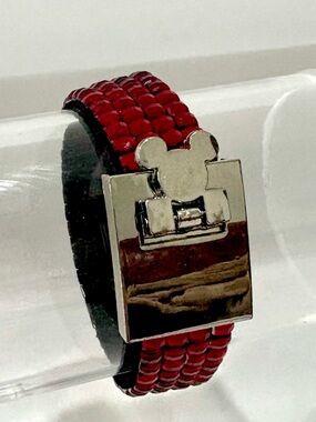 Walt Disney Parks Red Rhinestone Crystal Bracelet 7" Mickey Mouse Silver